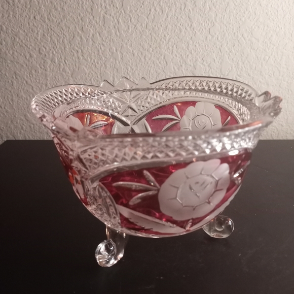 EXQUISITE VTG Hofbauer Germany Cut To Clear Raspberry Crystal Set of 3. - Picture 2 of 8
